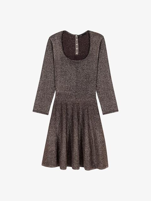 Scoop-neck flared-skirt stretch-knit mini dress