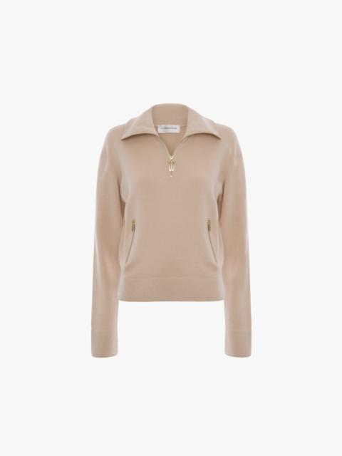 Victoria Beckham Half-Zip Milano Jumper In Pale Rose