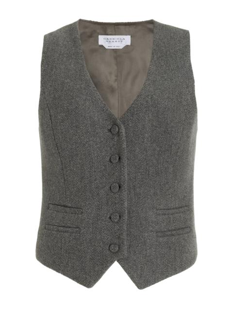 GABRIELA HEARST Coleridge Vest in Dark Grey Multi Cashmere Virgin Wool Herringbone
