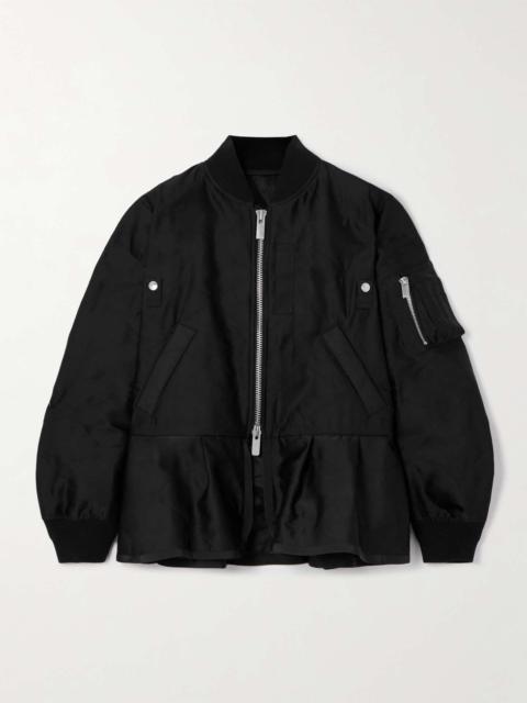 sacai Grosgrain-trimmed quilted satin peplum jacket Black