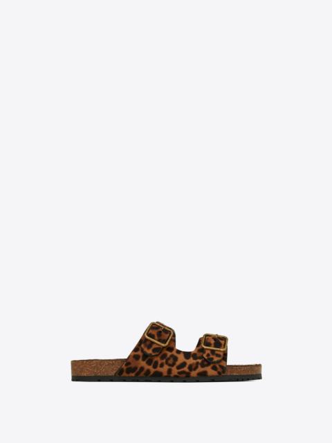 SAINT LAURENT jimmy flat sandals in leopard-print pony-effect leather