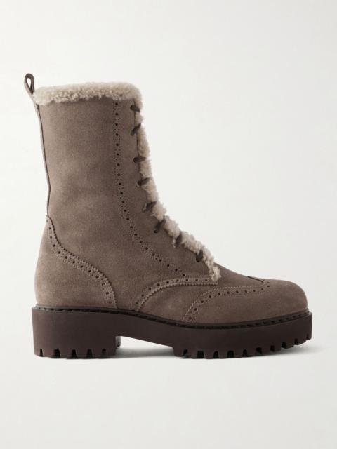 Brunello Cucinelli Brogue-detailed shearling-trimmed suede ankle boots Dark gray