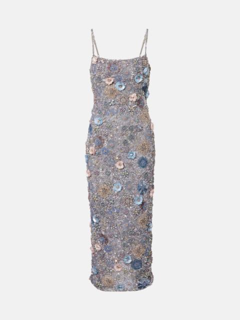 RACHEL GILBERT Embellished floral-appliqué midi dress