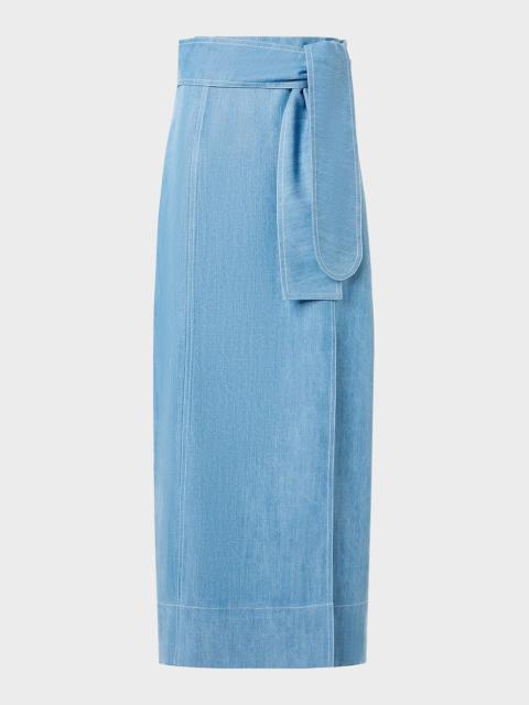 AKRIS Side-Slit Belted Denim Midi Pencil Skirt