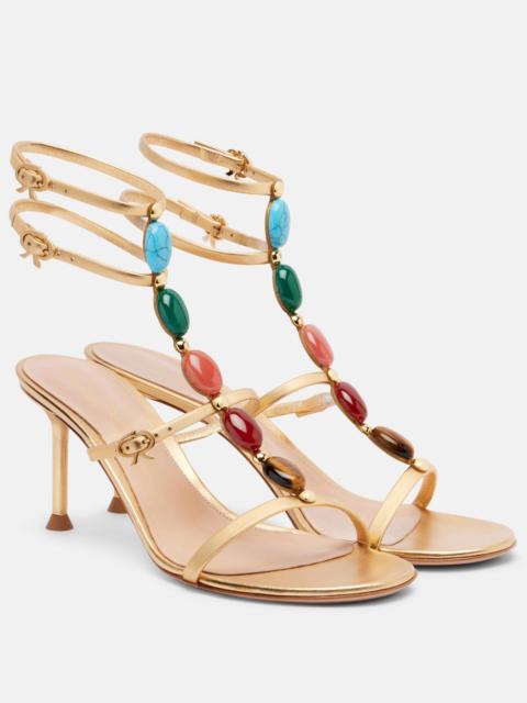 Gianvito Rossi Embellished metallic leather sandals