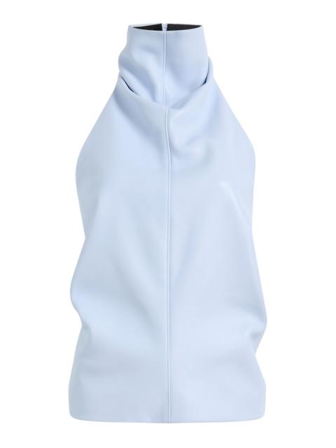 KHAITE Rone Plonge Leather Top light blue