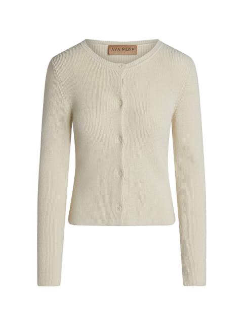 Eris Ribbed-Knit Stretch-Cotton Cardigan off-white