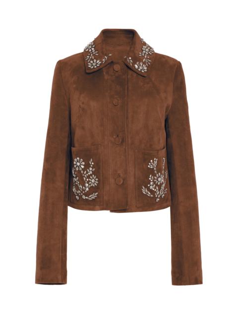 Oscar de la Renta Crystal-Embellished Suede Jacket brown