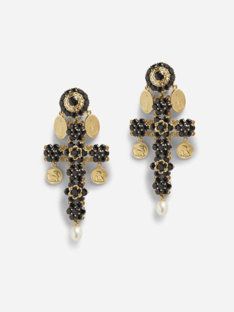Dolce & Gabbana Cross earrings with sapphires and medallions