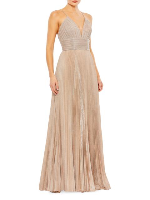 MAC DUGGAL Women's Ieena Pleated Shimmer Gown - Rose Gold