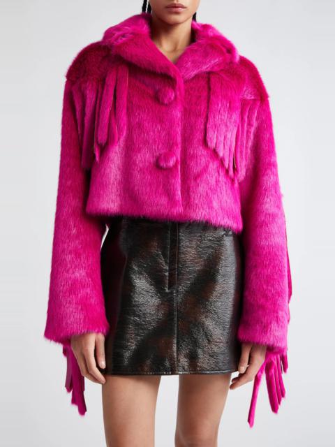 Lovis Fringe Crop Faux Fur Jacket