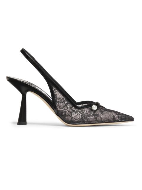 JIMMY CHOO Women's Amita 85MM Lace Slingback Pumps - Black