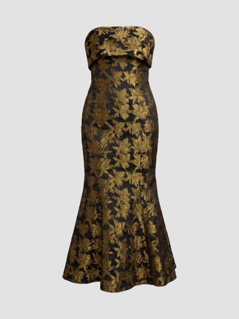 MAC DUGGAL Women's Strapless Brocade Mermaid Midi Dress - Yellow Multi