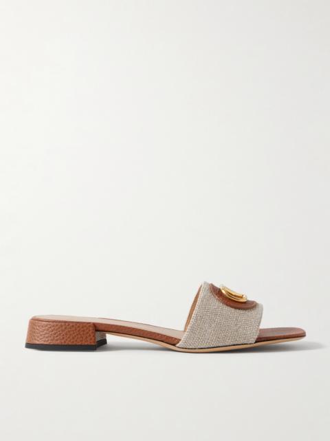 Valentino Vlogo Embellished Textured-leather And Canvas Slides