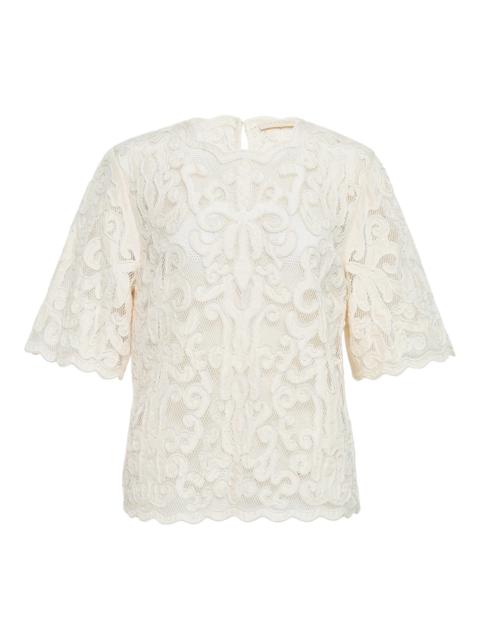 ULLA JOHNSON Tasia Applique Short Sleeve Top