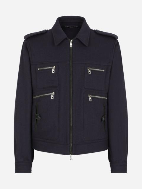 Cashmere jacket with leather details