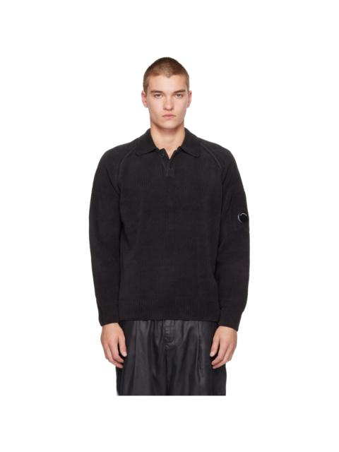 C.P. Company Black Chenille Cotton Lens Polo