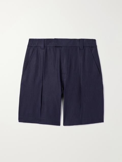 Loro Piana Reinga Wide-Leg Pleated Linen-Twill Bermuda Shorts
