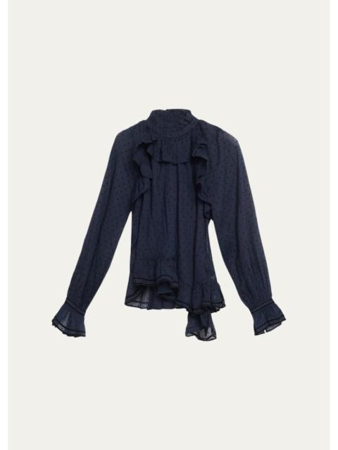 ULLA JOHNSON Marcella Long-Sleeve Asymmetric Cotton Blouse