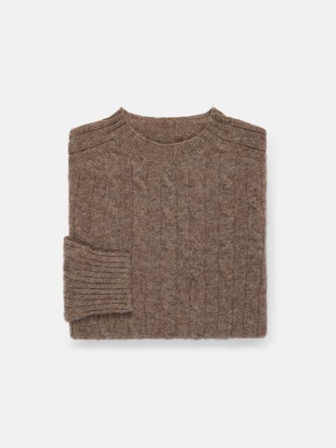J. PRESS MADE-IN-SCOTLAND LIGHT BROWN SHAGGY DOG CABLE KNIT SWEATER - CLASSIC FIT