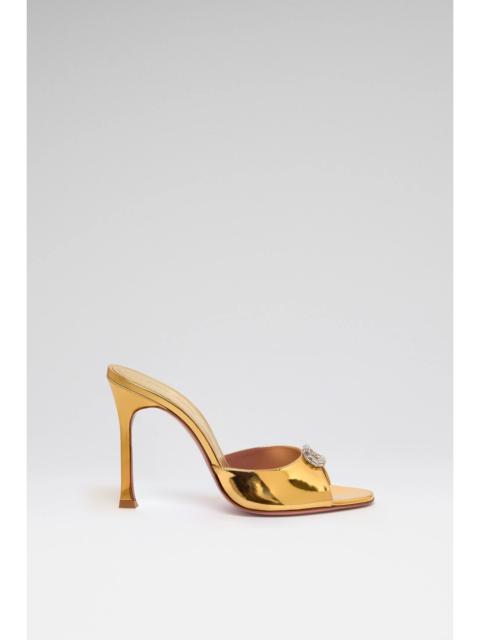 Amina Muaddi MINI CAMELIA SLIPPER 105 GOLD MIRROR AND WHITE CRYSTAL BUCKLE