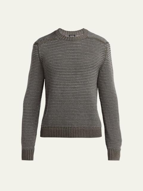 ZEGNA Men's Silk, Linen and Cashmere Ribbed Crewneck Sweater