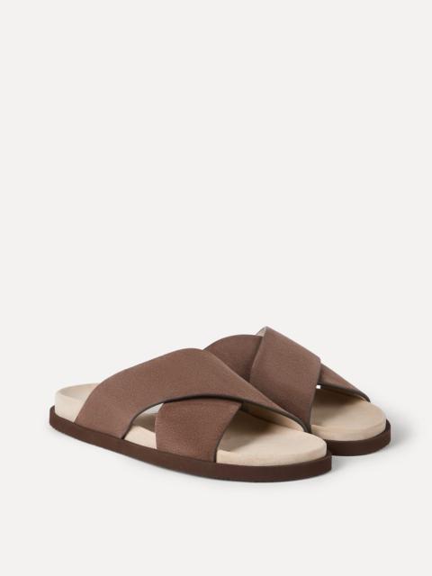 Brunello Cucinelli Suede crossover slides