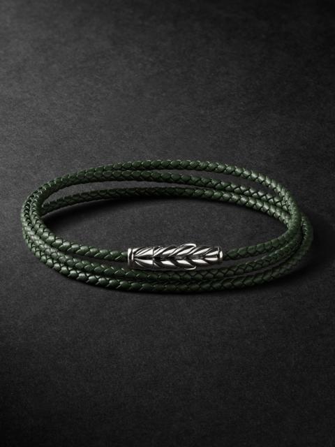 DAVID YURMAN Chevron Braided Leather and Sterling Silver Wrap Bracelet