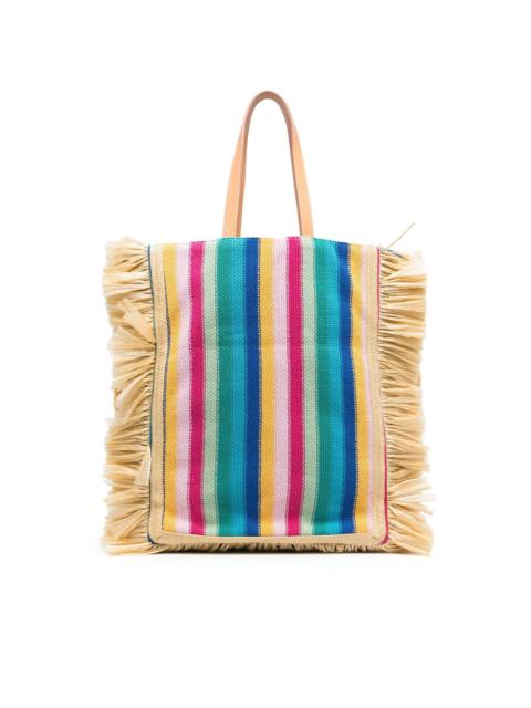 striped fringe-detail tote bag