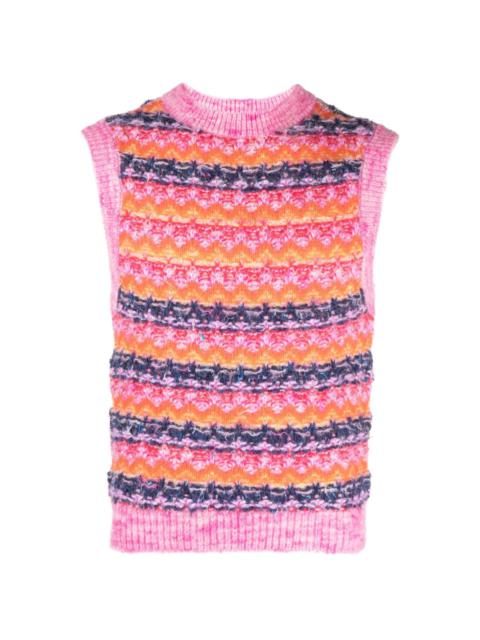 Andersson Bell zigzag pattern-embroidered knitted top