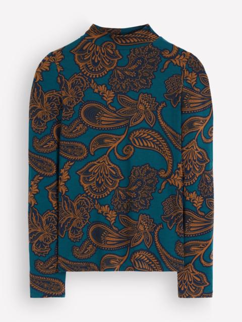 BODEN High Neck Jersey Top-Legion Blue, Paisley Bouquet
