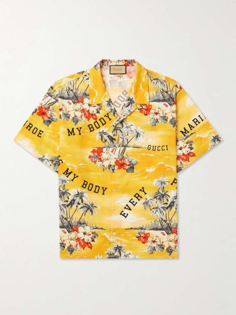 GUCCI Oversized Camp-Collar Printed Cotton-Poplin Shirt