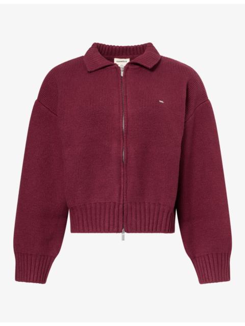 ADANOLA Logo-Embroidered Collared Cotton-Knit Bomber Jacket