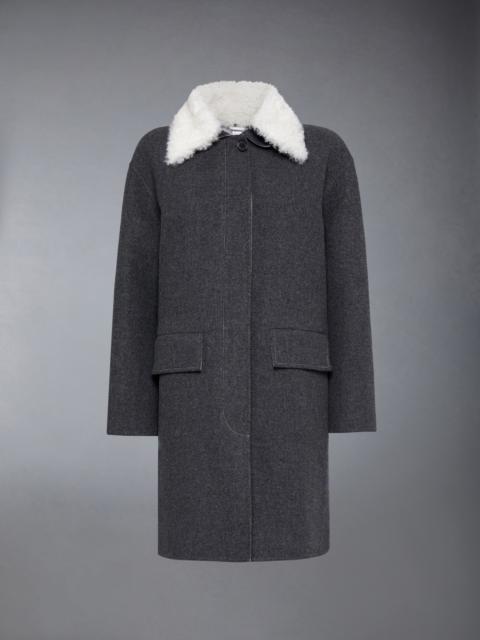 Thom Browne Double Face Melton Solid Detachable Shearing Collar Bal Collar Raincoat