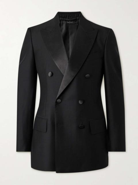 Double-Breasted Satin-Trimmed Wool and Silk-Blend Tuxedo Jacket