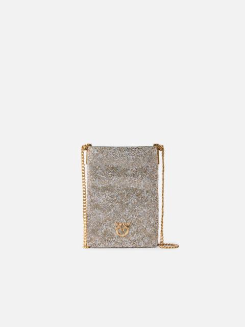 FULLY RHINESTONED LEATHER SMARTPHONE CASE WITH SHOULDER STRAP