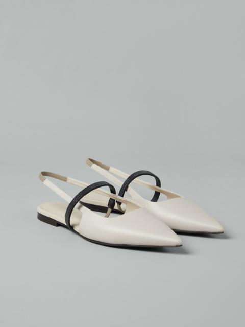 Brunello Cucinelli Nappa leather slingback flats with shiny strap