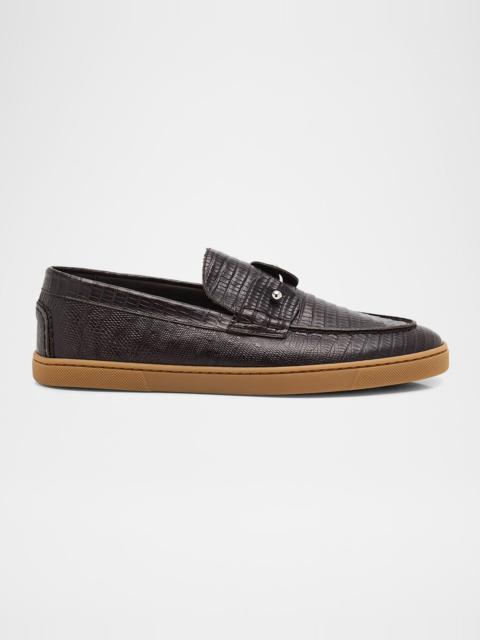 Christian Louboutin Men's Chambeliboat Silver Pin Lizard-Effect Loafers