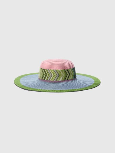 Missoni Wide Brim Straw Hat with Geometric Scarf
