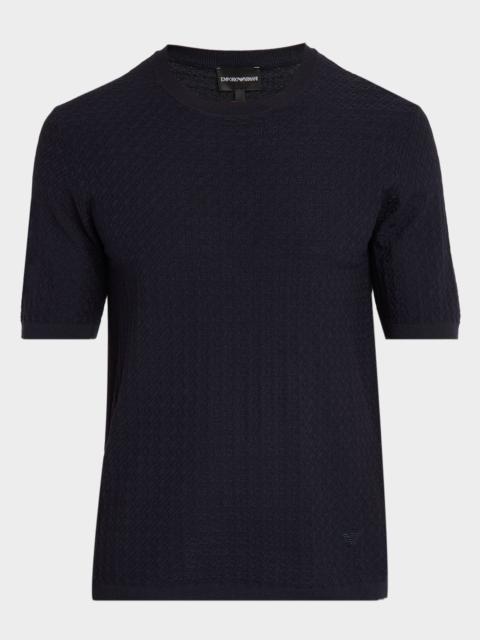 EMPORIO ARMANI Men's Textured Micro-Geometric Short-Sleeve Sweater