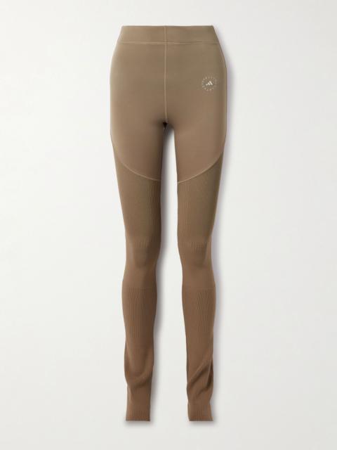 adidas Paneled stretch recycled and ribbed-knit leggings Brown