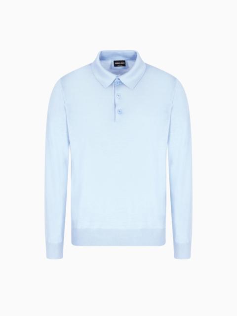 GIORGIO ARMANI LONG-SLEEVED POLO SHIRT IN VIRGIN WOOL