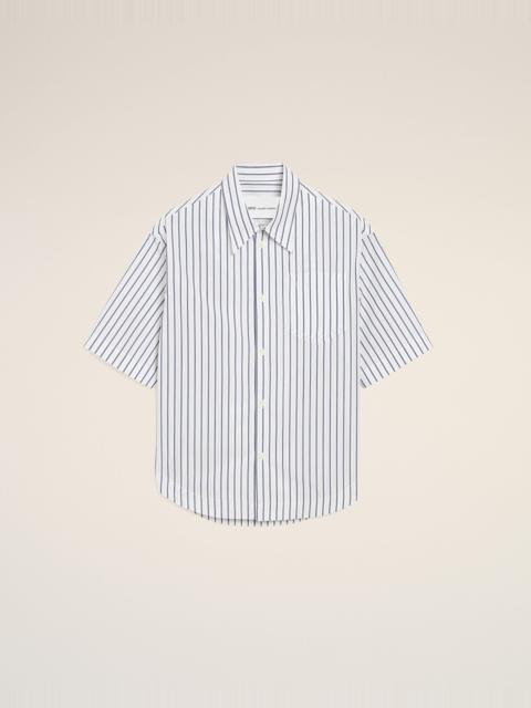 AMI Paris WHITE STRIPED COTTON SHORT SLEEVE AMI DE COEUR WIDE SHIRT