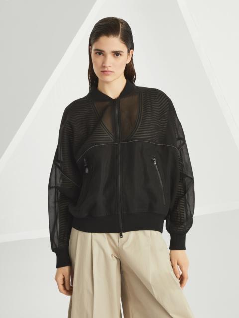 Brunello Cucinelli Cotton organza bomber jacket with shiny trims
