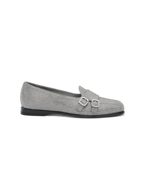 Santoni Women's silver strass Andrea double-buckle loafer