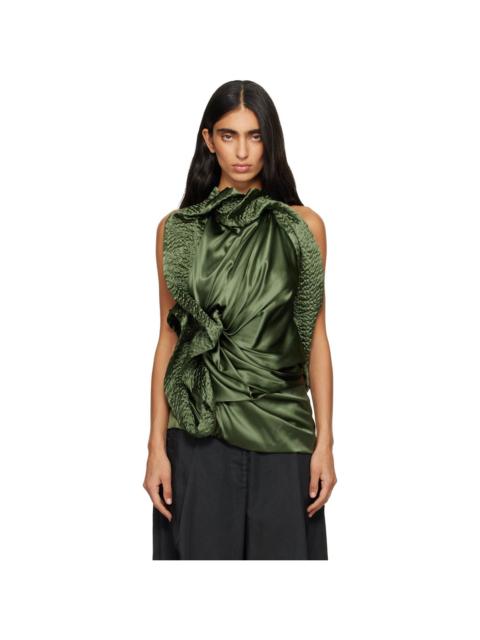 Dries Van Noten Green Draped Silk Blouse