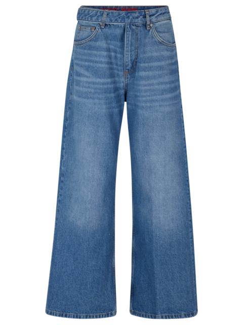 HUGO OVERSIZE-FIT WIDE-LEG JEANS IN MID-BLUE DENIM