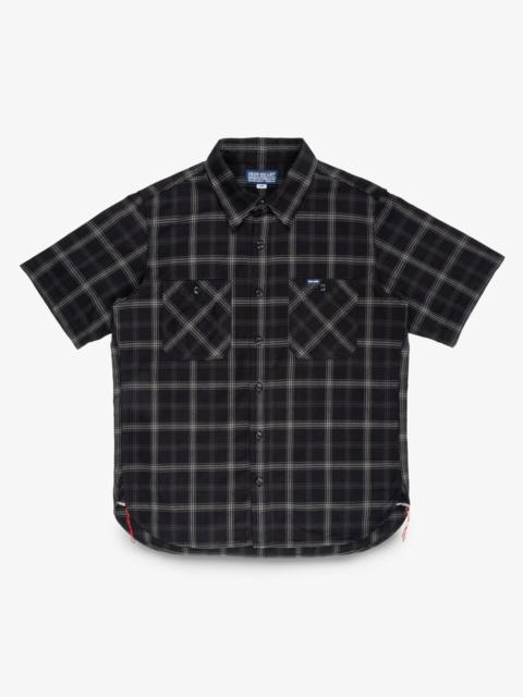 Iron Heart 5OZ SELVEDGE SHORT SLEEVED MADRAS CHECK WORK SHIRT - BLACK