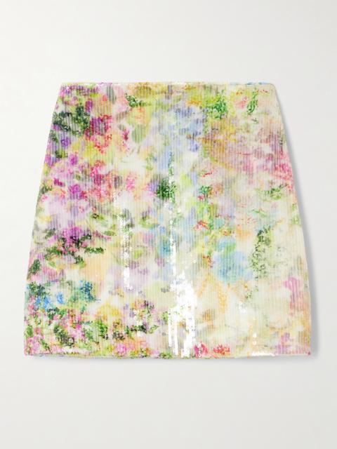 Aje. Dahlia Floral-print Sequined Mesh Mini Skirt