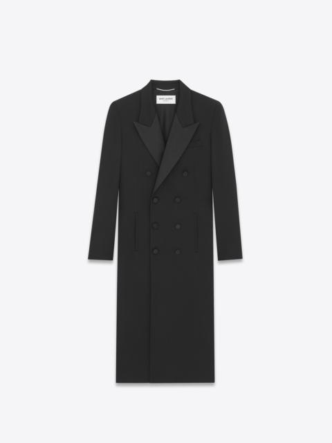 SAINT LAURENT double-breasted tuxedo coat in satin wool